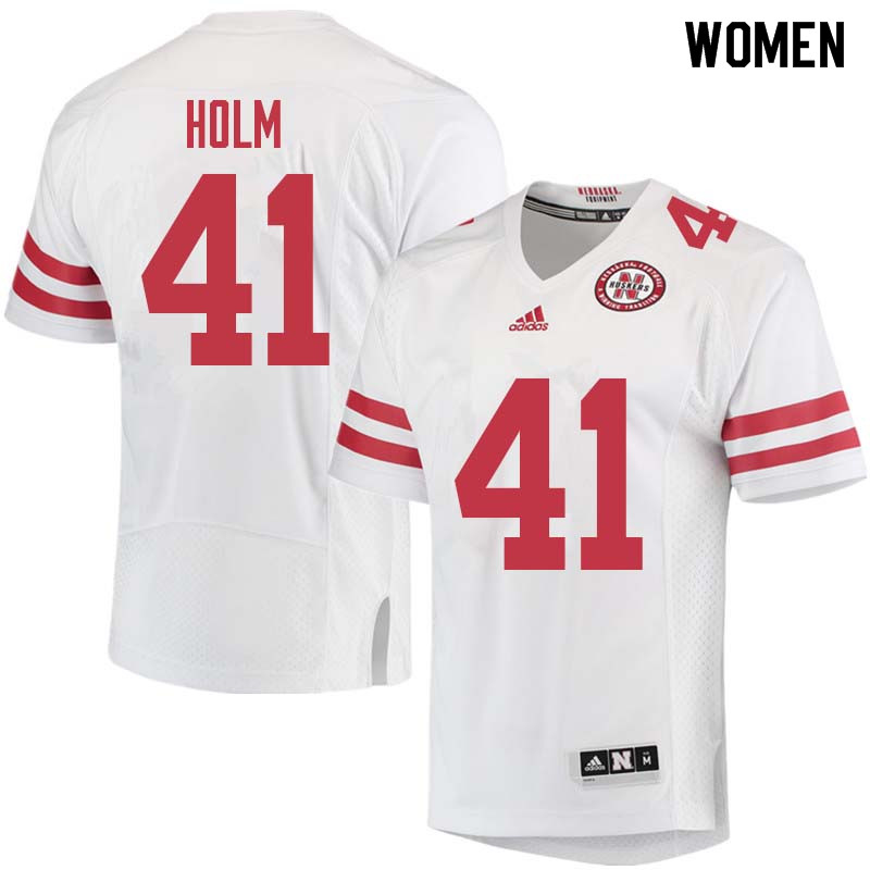 Women #41 Justin Holm Nebraska Cornhuskers College Football Jerseys Sale-White - Click Image to Close